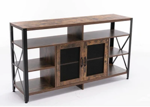 Farmhouse TV Stand for Tvs up to 70” , Rustic Entertainment Center, Industrial Wood Tall Television Stand with Storage Cabinet, Metal X-Shape Frame